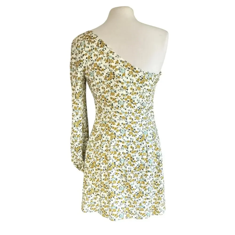 Free People Jules Ditzy Floral One Shoulder Mini Dress Size 8 USA Made NWT